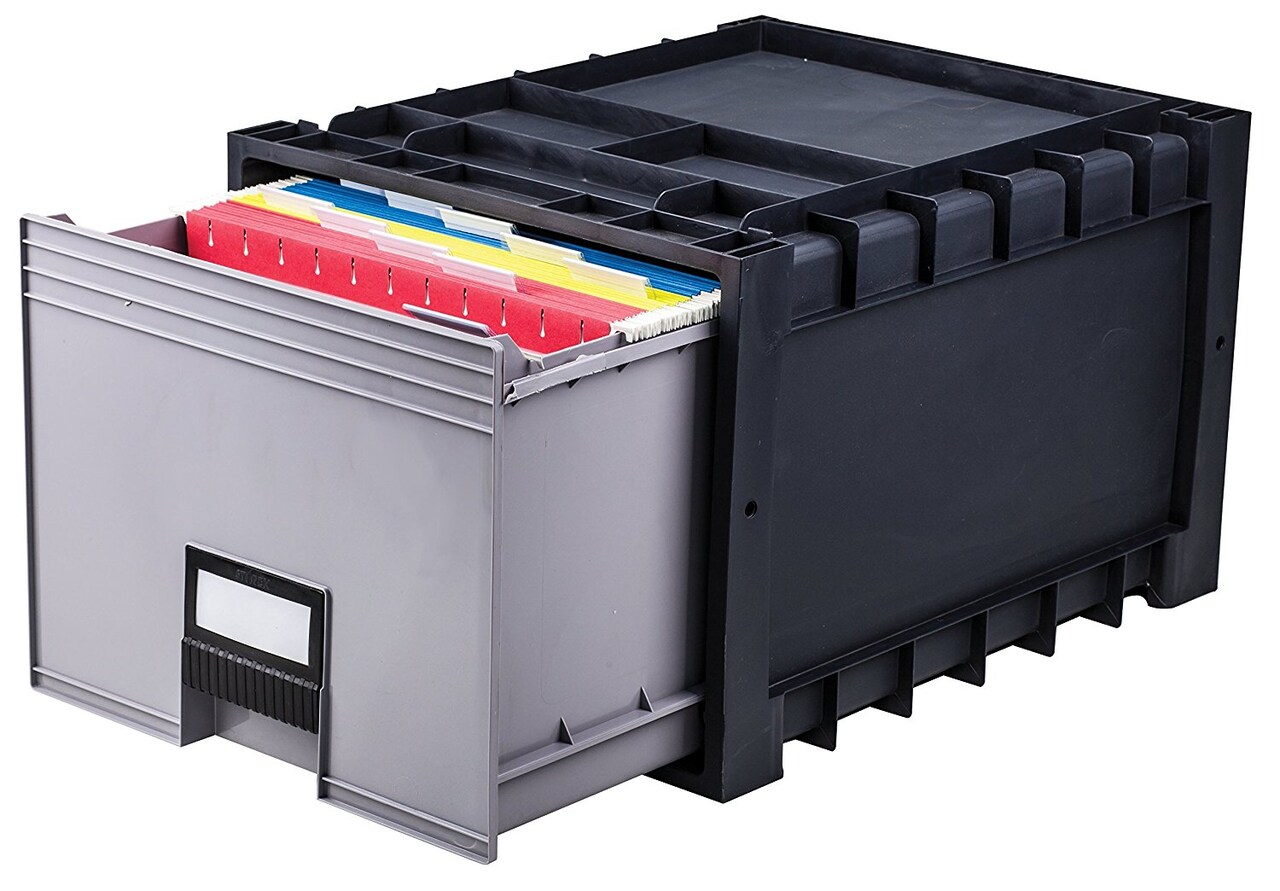 Plastic Archive Storage Box with Lock, Letter Size, 18-Inch Drawer, Black